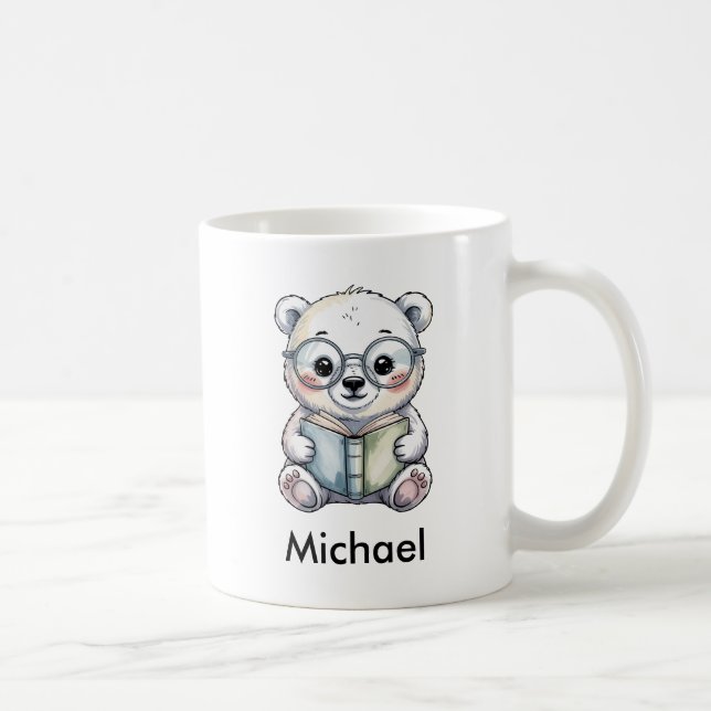 Cute Baby Polar Bear Reading a Book Kaffemugg (Höger)