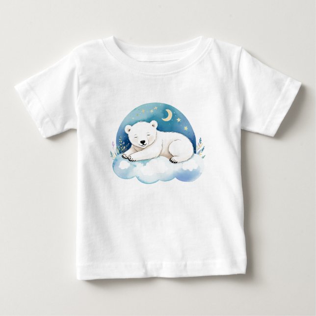 Cute Baby Polar Bear vid Måne - T Shirt (Framsida)