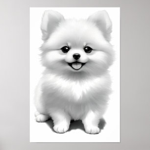 Cute Baby Pommern Puppy Hund Teckning Poster