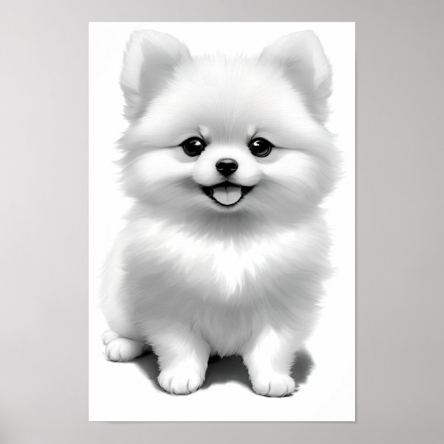 Cute Baby Pommern Puppy Hund Teckning Poster (Framsidan)