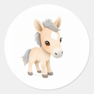 Cute Baby Pony Sticker Watercolor Illustration Runt Klistermärke
