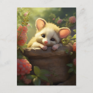 Cute baby possum sover i trädgården vykort