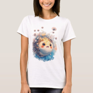 Cute Baby Puffer Fish Watercolor Floral Garden T Shirt