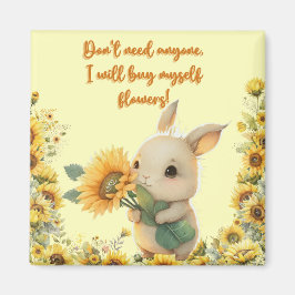 Cute Baby Rabbit Holding Solros | Kvadratisk magne Magnet
