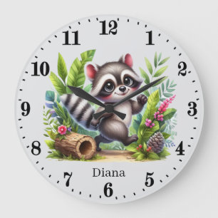 Cute baby raccoon add namn Flickor i dagis Stor Klocka