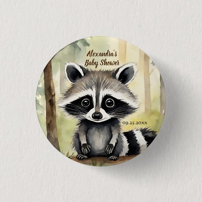 Cute Baby Raccoon Gender Neutral Baby Shower Knapp (Framsida)
