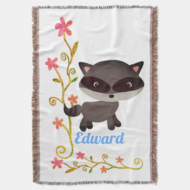 Cute Baby Raccoon med Flowers Filt (Framsidan Vertikal)
