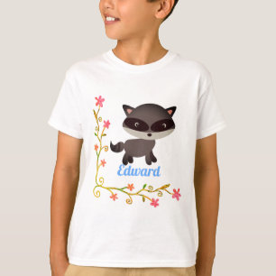 Cute Baby Raccoon med Flowers T Shirt