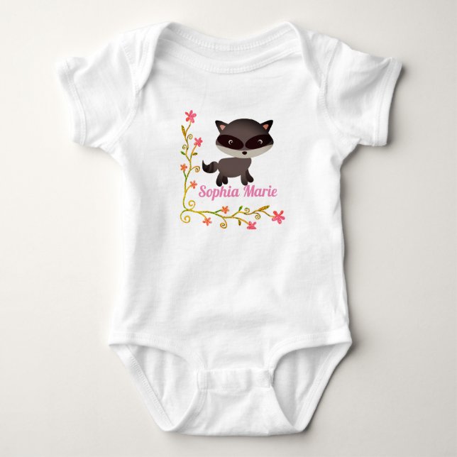 Cute Baby Raccoon med Flowers T Shirt (Framsida)