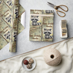 Cute Baby Raccoon Personlig Birthday Presentpapper