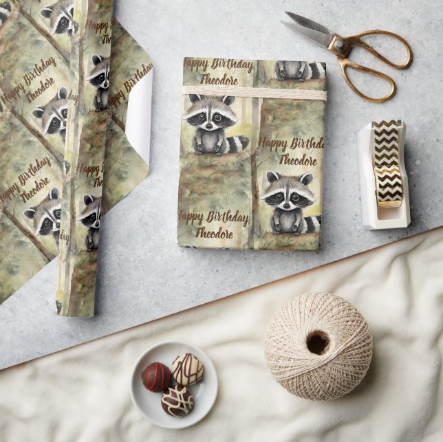 Cute Baby Raccoon Personlig Birthday Presentpapper (Hantverk)