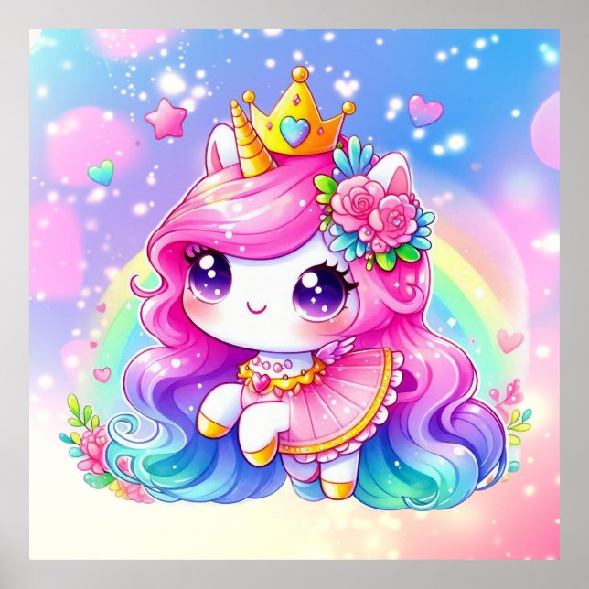 Cute Baby Rainbow Unicorn Poster (Framsidan)