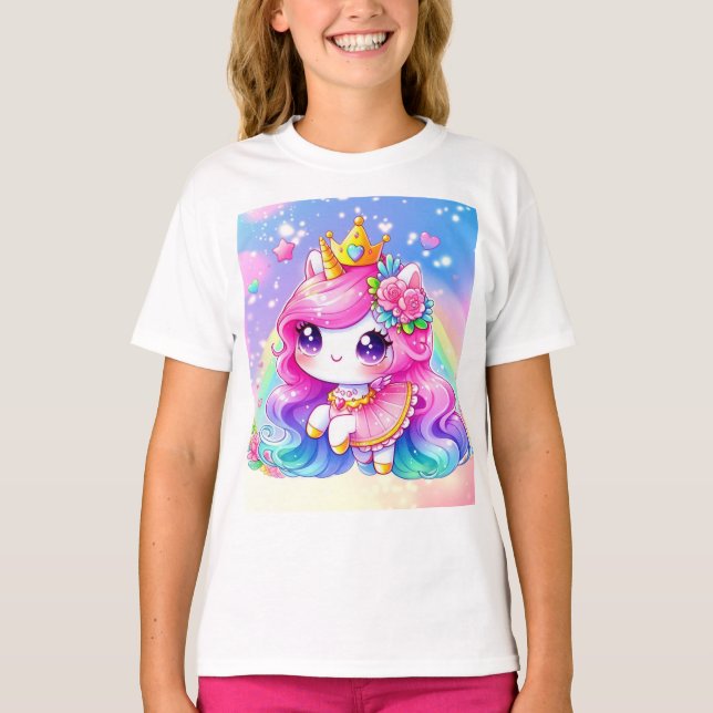 Cute Baby Rainbow Unicorn T Shirt (Framsida)