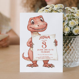 Cute Baby Red Dinosaur Barns födelsedag Party Inbjudningar