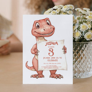 Cute Baby Red Dinosaur Barns födelsedag Party Inbjudningar
