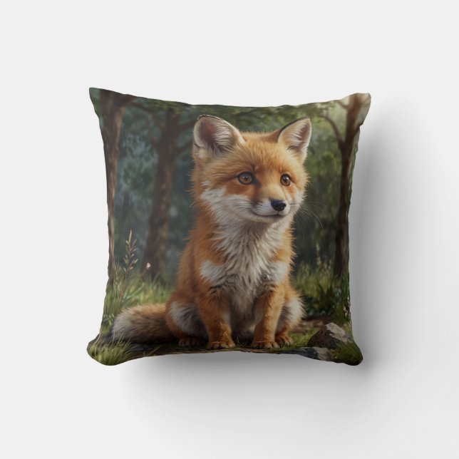 Cute baby red fox cottage garden  kudde (Framsida)