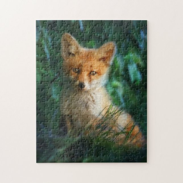 Cute Baby Red Fox in Grass Pussel (Vertikal)