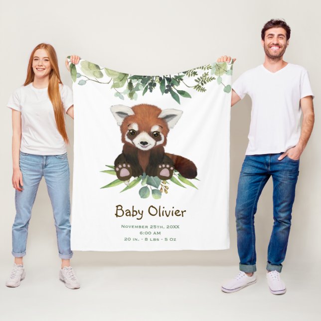 Cute Baby Red Panda Bear Eucalyptus Personlig Fleecefilt (På plats)