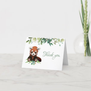 Cute Baby Red Panda Greenery Baby Shower Tack Kort