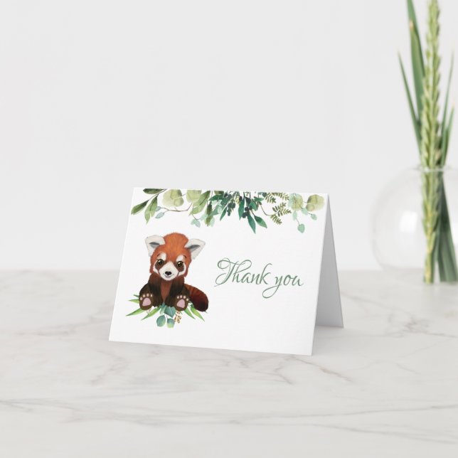Cute Baby Red Panda Greenery Baby Shower Tack Kort (Framsida)