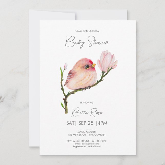 Cute Baby Redpoll Bird Baby Shower Inbjudningar (Framsida)