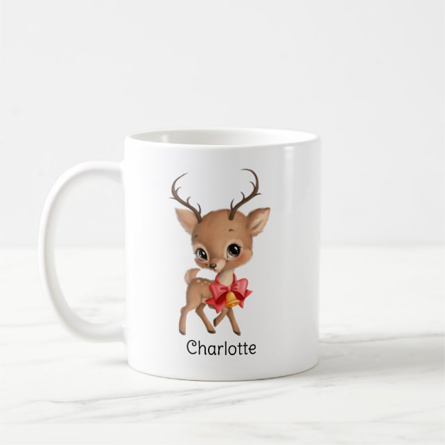 Cute Baby Reindeer, Personlig julbarn Kaffemugg (Vänster)