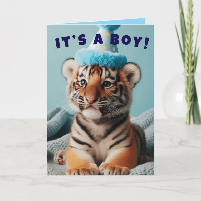 Cute Baby Reveal Boy Blue Baby Tiger Anteckningskort (Framsida)