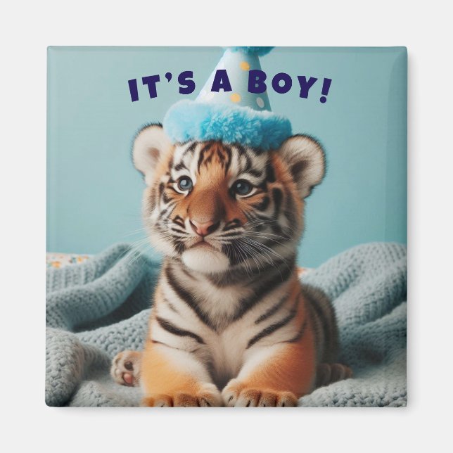 Cute Baby Reveal Boy Blue Baby Tiger Magnet (Framsidan)