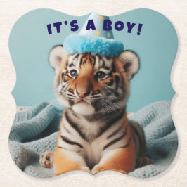 Cute Baby Reveal Boy Blue Baby Tiger Underlägg Papper