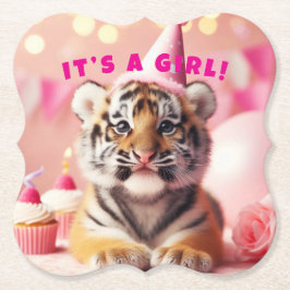 Cute Baby Reveal Girl Rosa Baby Tiger Underlägg Papper