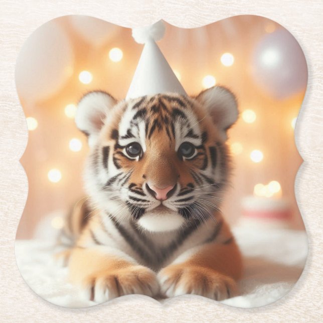 Cute Baby Reveal Neutralt Gult Baby Tiger Underlägg Papper (Framsida)