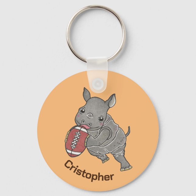Cute Baby Rhino American Football Animal Keychain Nyckelring (Framsida)
