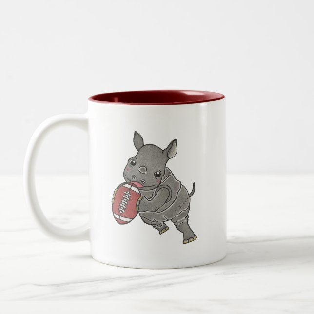 Cute Baby Rhino American Football Namn Mugg (Vänster)