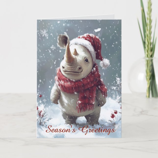 Cute Baby Rhino på julkortet i Snö Kort (Framsida)