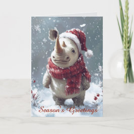Cute Baby Rhino på julkortet i Snö Kort