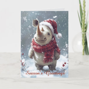 Cute Baby Rhino på julkortet i Snö Kort