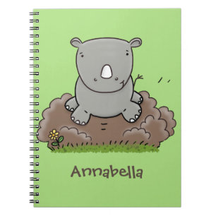 Cute baby rhino tecknad illustration anteckningsbok