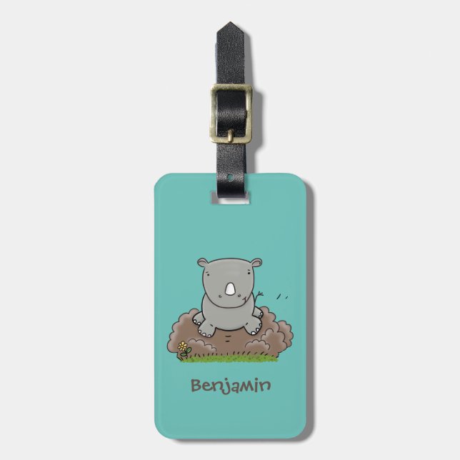 Cute baby rhino tecknad illustration bagagebricka (Vertikal Framsida)
