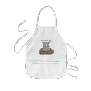 Cute baby rhino tecknad illustration barnförkläde
