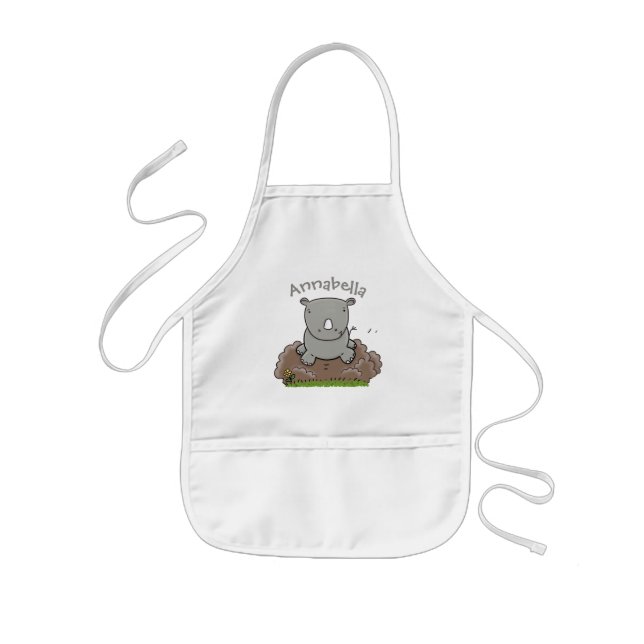 Cute baby rhino tecknad illustration barnförkläde (Framsidan)