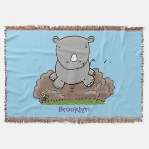 Cute baby rhino tecknad illustration filt
