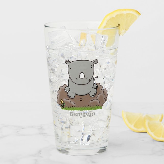 Cute baby rhino tecknad illustration glaskopp (Bakside Is)