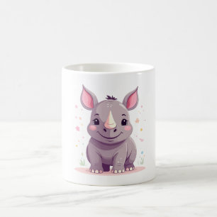 Cute Baby Rhino Tecknad Illustration Kaffemugg