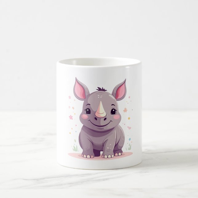 Cute Baby Rhino Tecknad Illustration Kaffemugg (Center)