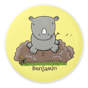Cute baby rhino tecknad illustration knopp