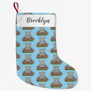 Cute baby rhino tecknad illustration liten julstrumpa