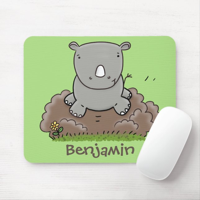 Cute baby rhino tecknad illustration musmatta (Med mus)