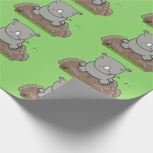 Cute baby rhino tecknad illustration presentpapper