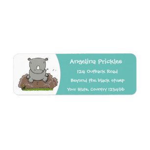 Cute baby rhino tecknad illustration returadress etikett