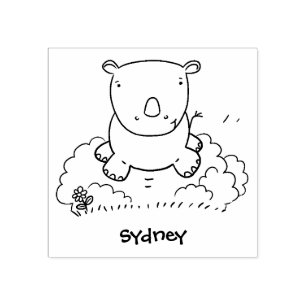 Cute baby rhino tecknad illustration stämpel